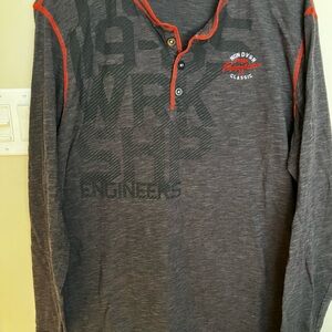 Engine denim industries Charcoal Henley with Red Accents streetwear